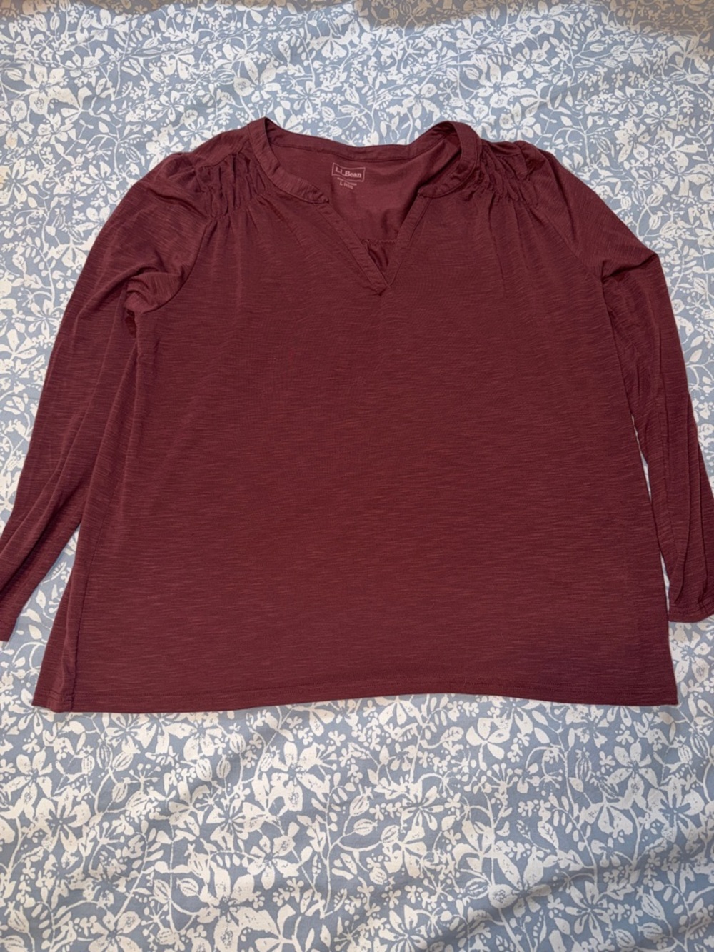 L.L. Bean Women's Long Sleeve Split V-Neck Top in Burgundy